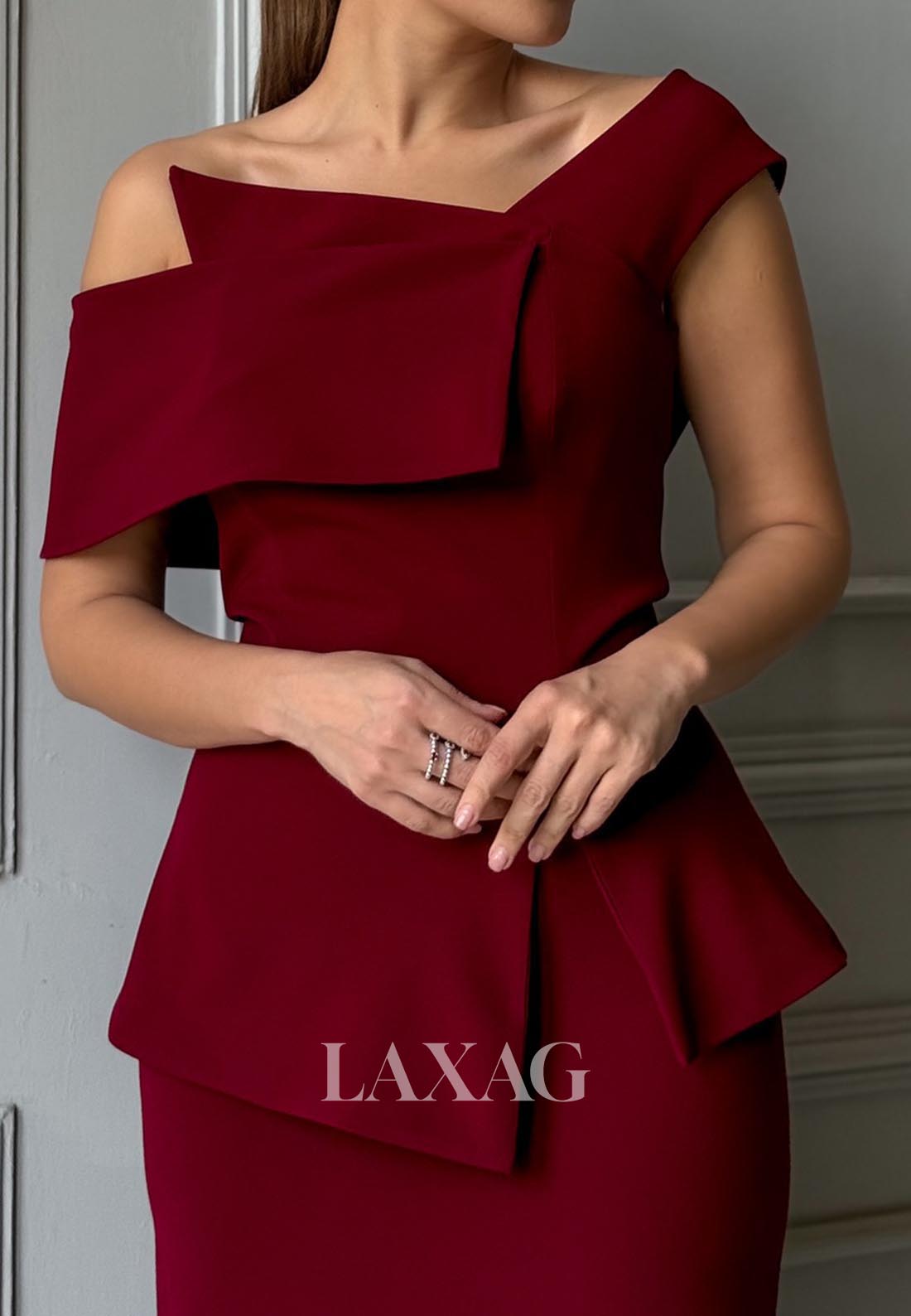 Asymmetrical-Neck Floor-Length Mermaid Evening Dress Sleeveless Pleated Satin Formal Gowns