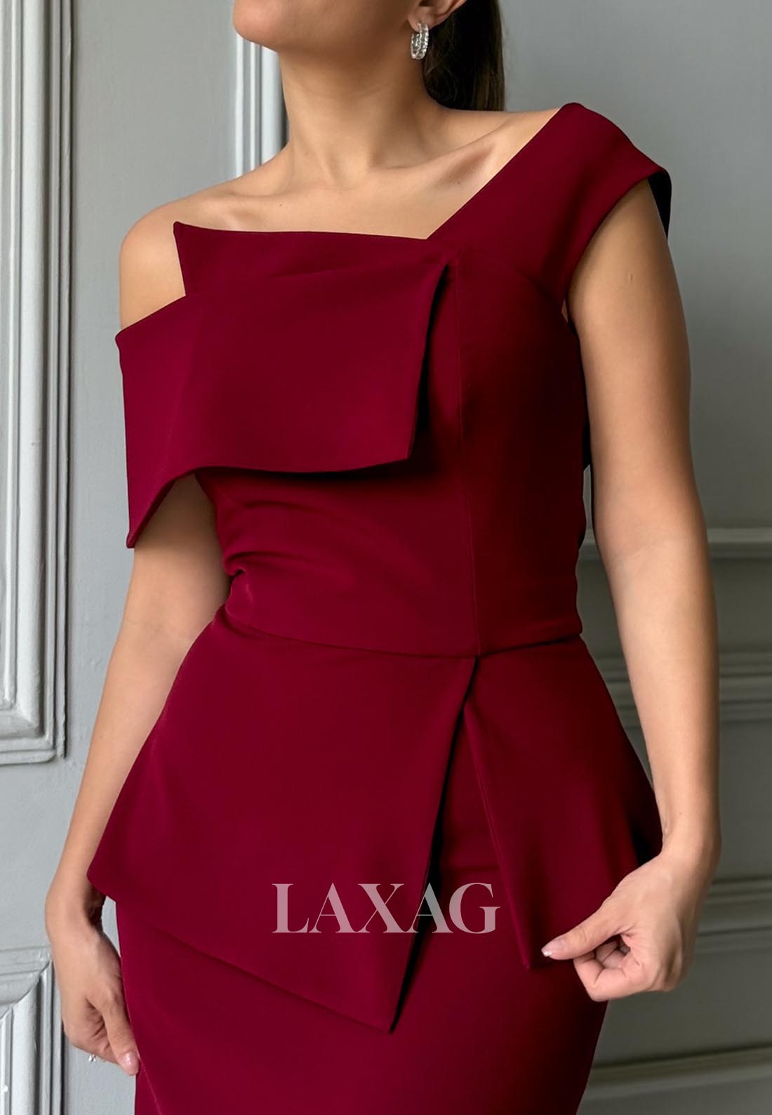 Asymmetrical-Neck Floor-Length Mermaid Evening Dress Sleeveless Pleated Satin Formal Gowns