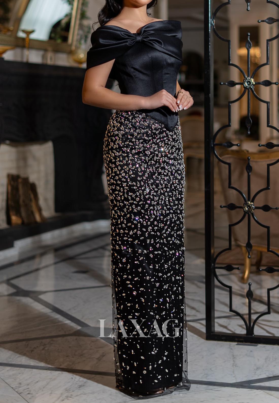 Tube Top Sleeveless Satin Mermaid Evening Dress Off-Shoulder Rhinestone Floor-Length Formal Gowns