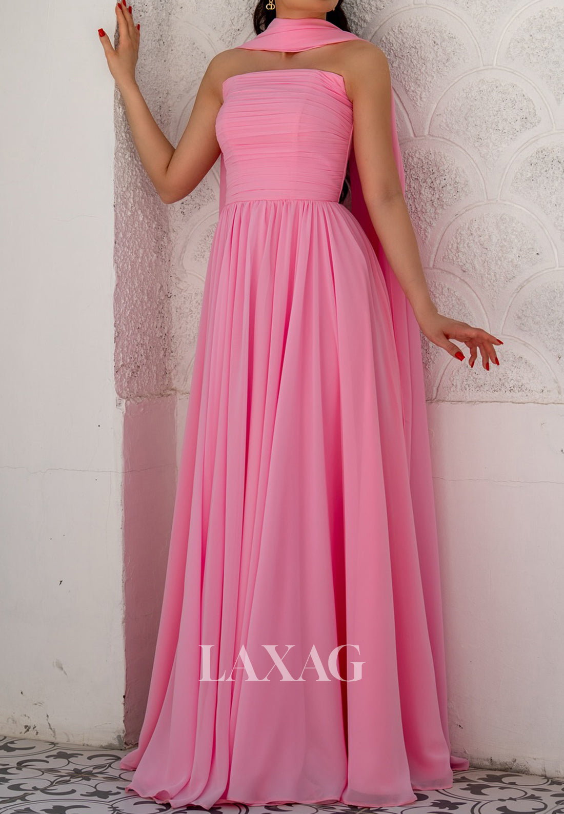 Tube Top Sleeveless A-Line Evening Dress Simple Off-Shoulder Pleated Chiffon Formal Gowns