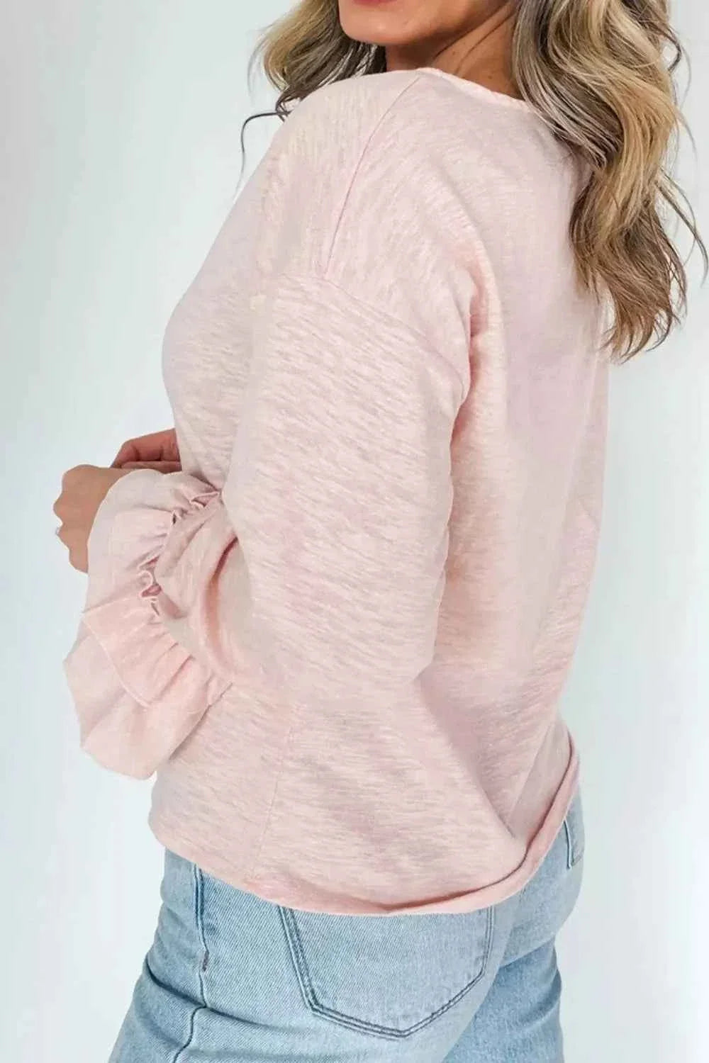 Long Sleeve Ruffle Cuff Casual Elegant Top