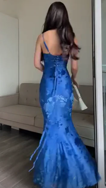 Blue Print Mermaid Long Prom Dress Evening Dress cc1400