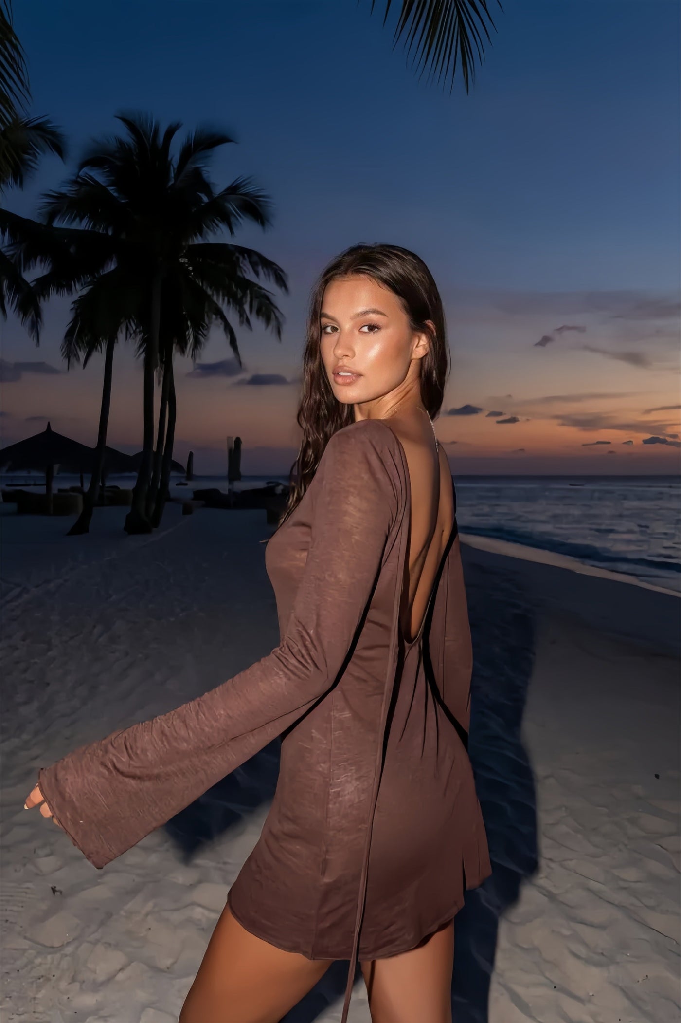 Solid Tie Detail Mesh Backless Mini Dress
