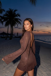 Solid Tie Detail Mesh Backless Mini Dress