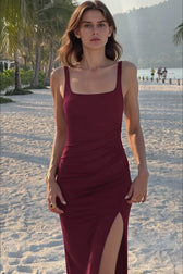 Slit Adjustable Strap Bodycon Slip Dress