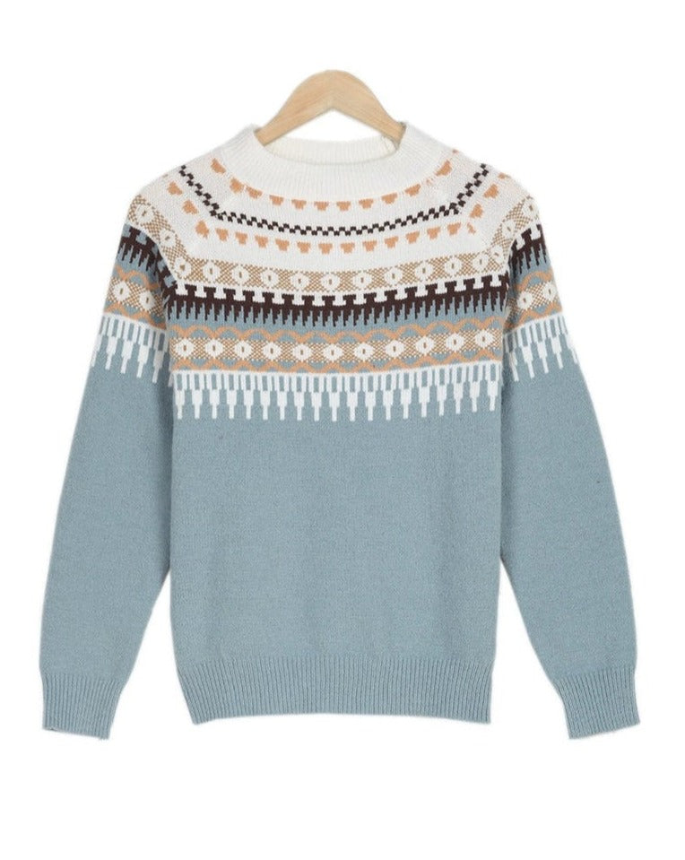 Fair Isle Crew Neck Long Sleeve Sweater