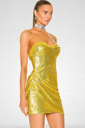Slim Backless Sequin Strapless Ruched Sequin Dress 2