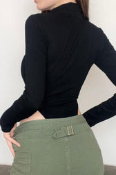 Techwear Metal Buckle Zipper High Waist Split Bodysuit