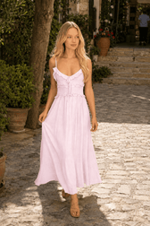 Red V-Neck Camisole Midi Dress