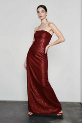 Strapless Sequin Slit Back Prom Dress