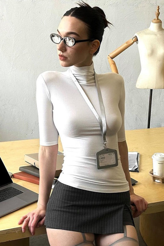 Solid Turtleneck Short Sleeve T-Shirt