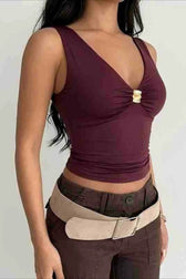 Wist Front Metal Buckle Ruched Crop Top
