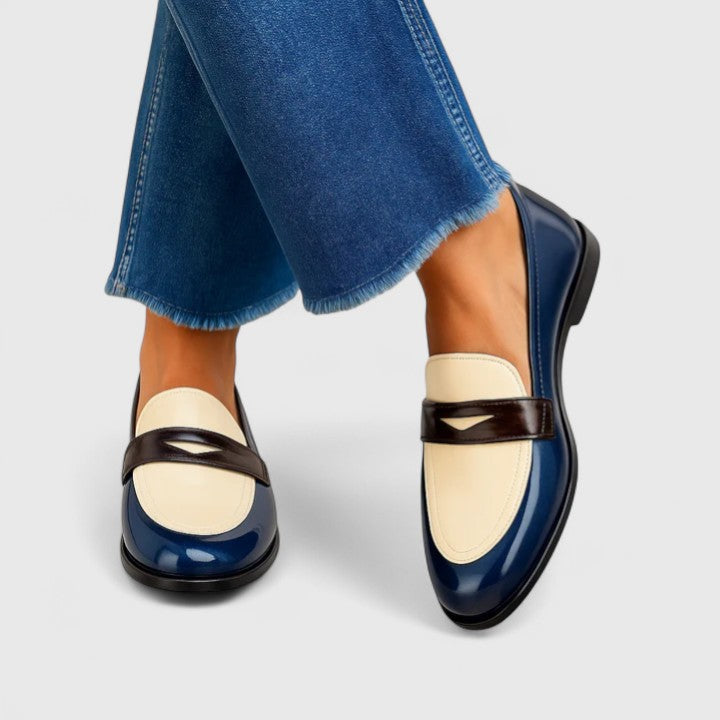 Contrast Round Toe Flat Penny Loafers