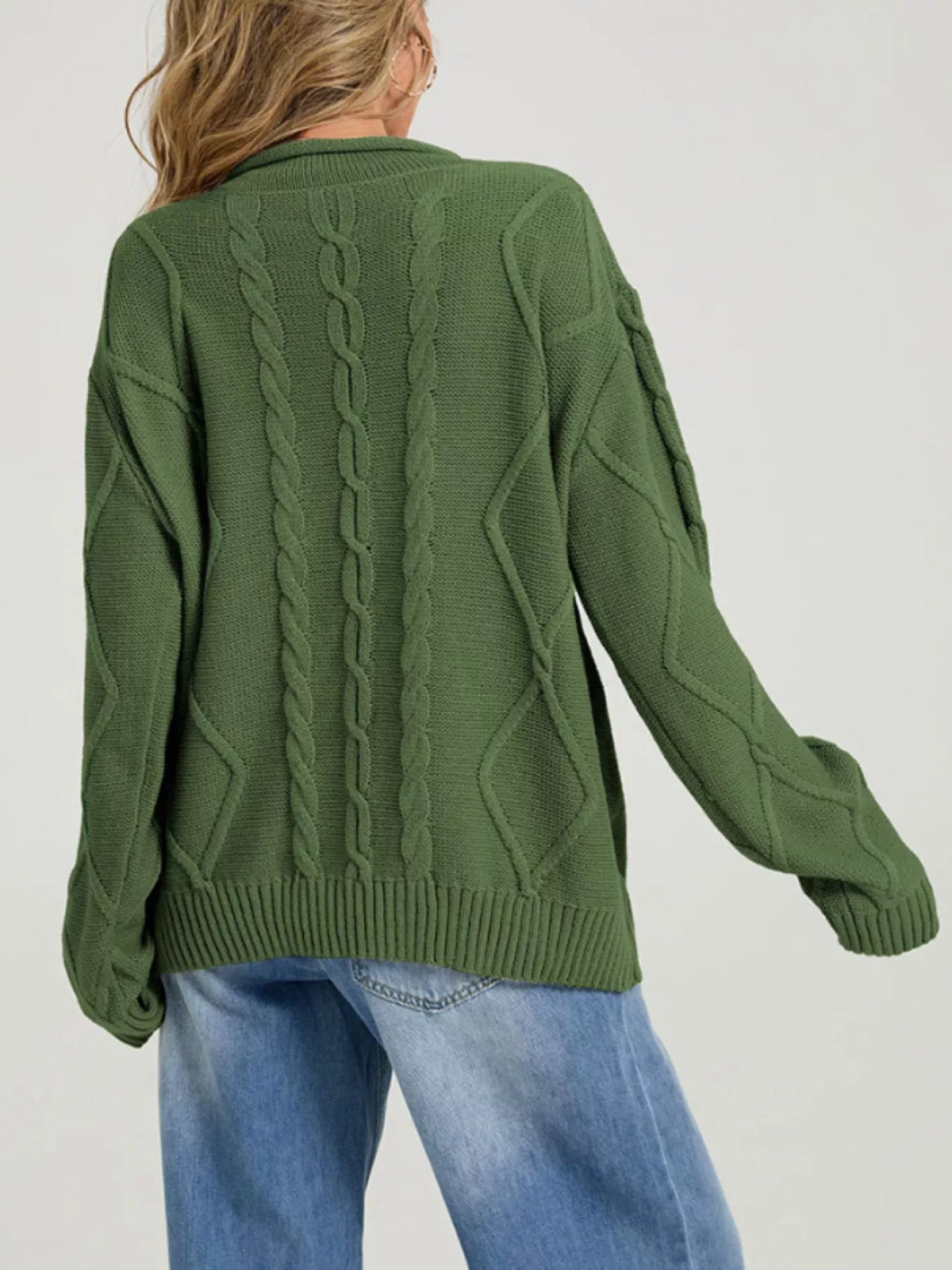 Crew Neck Long Sleeve Cable Knit Side Slit Oversized Sweater 6