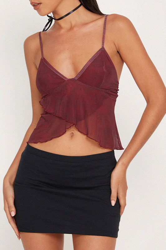 Sheer Mesh V Neck Backless Cami Top