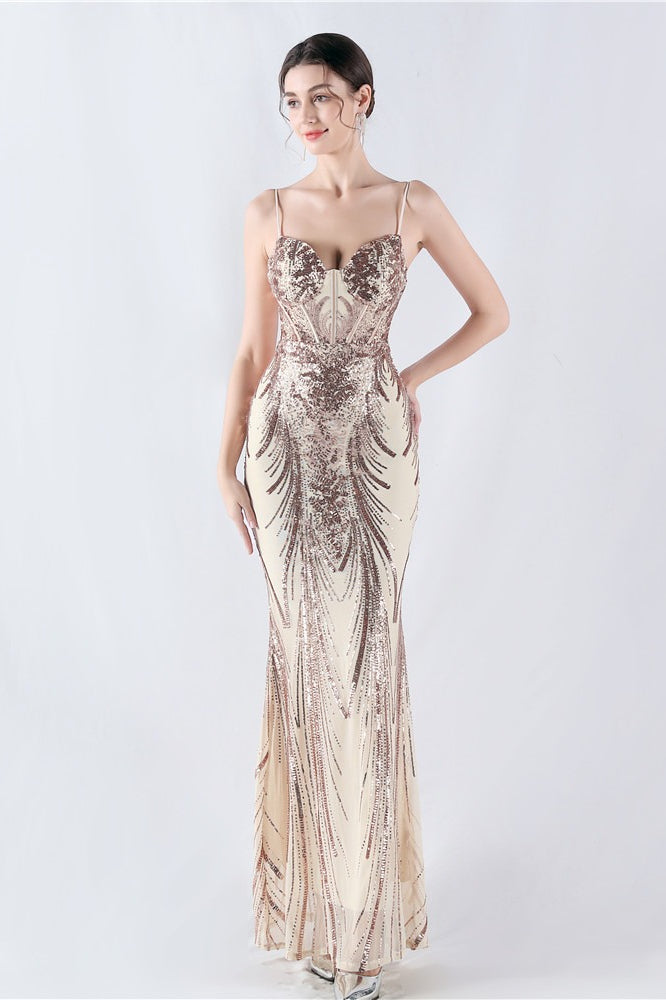 Sequin Spaghetti Strap Sweetheart Mermaid Formal Gown