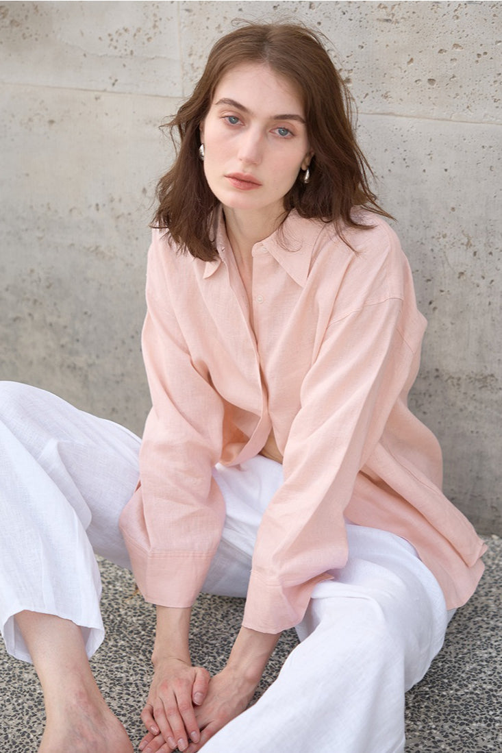 Linen Look Collared Drop Shoulder Wide Sleeve Relaxed Shirt 6