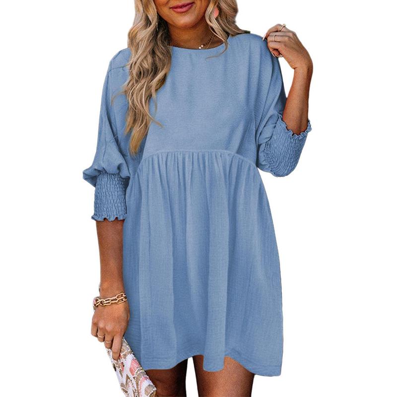 MIRASOL™ – Casual Crew Neck Loose Fit Mini Dress Light Blue