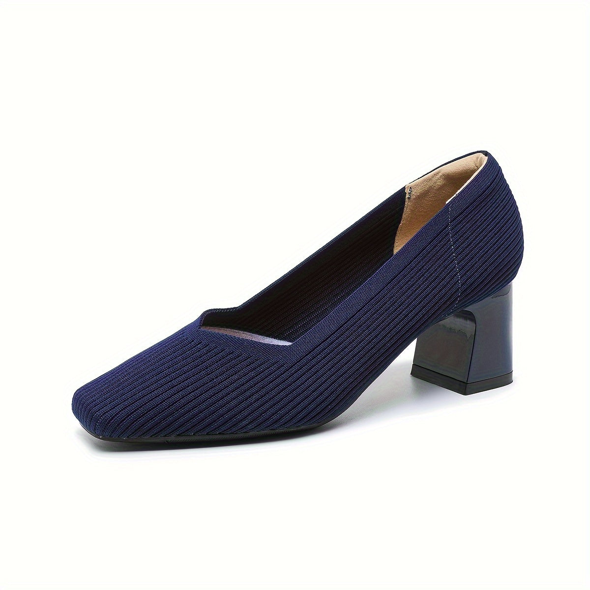 Square Toe Block Heel Slip On Pumps