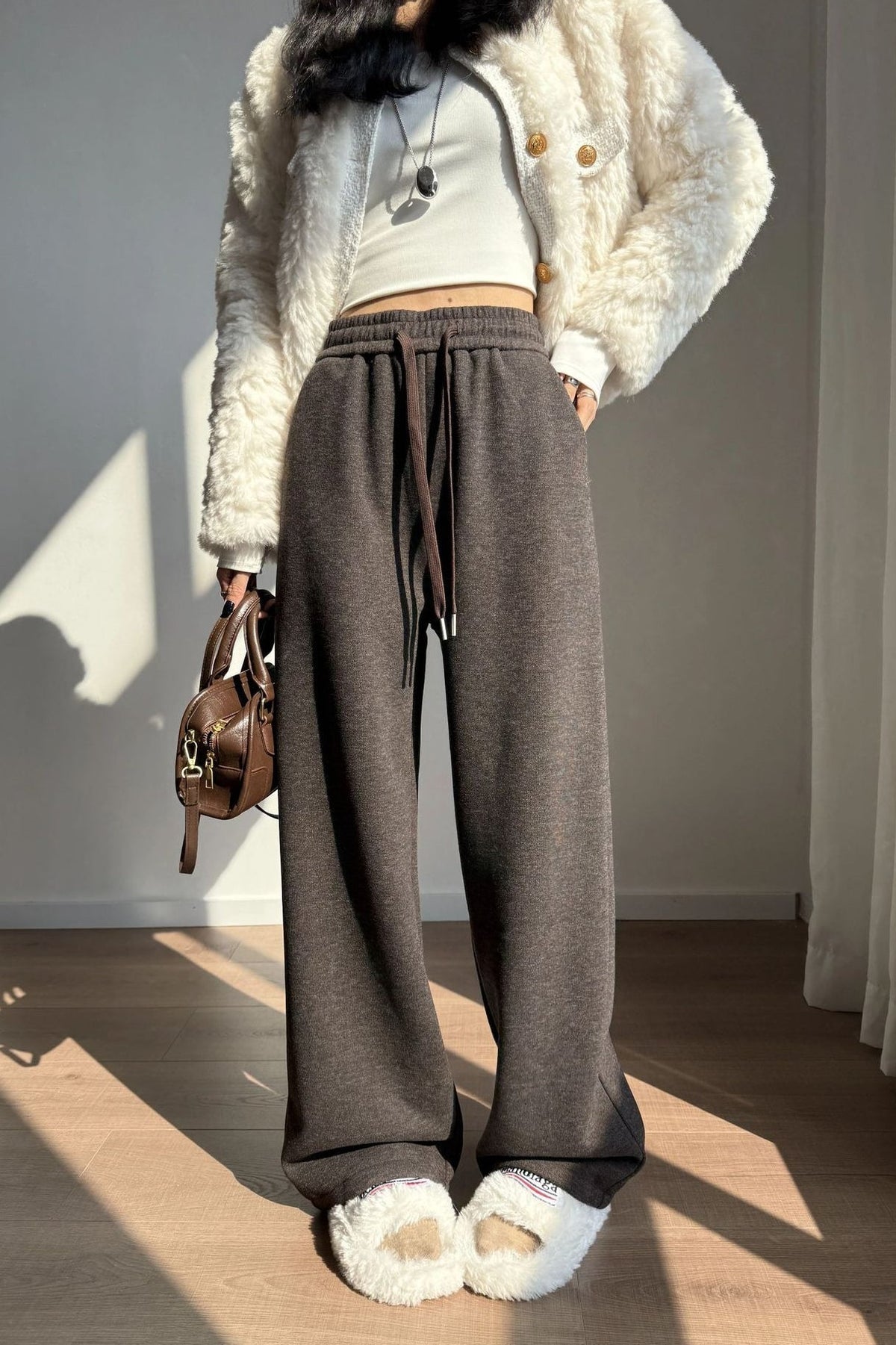 Drawstring Waist Relaxed Straight Leg Knit Pants 8