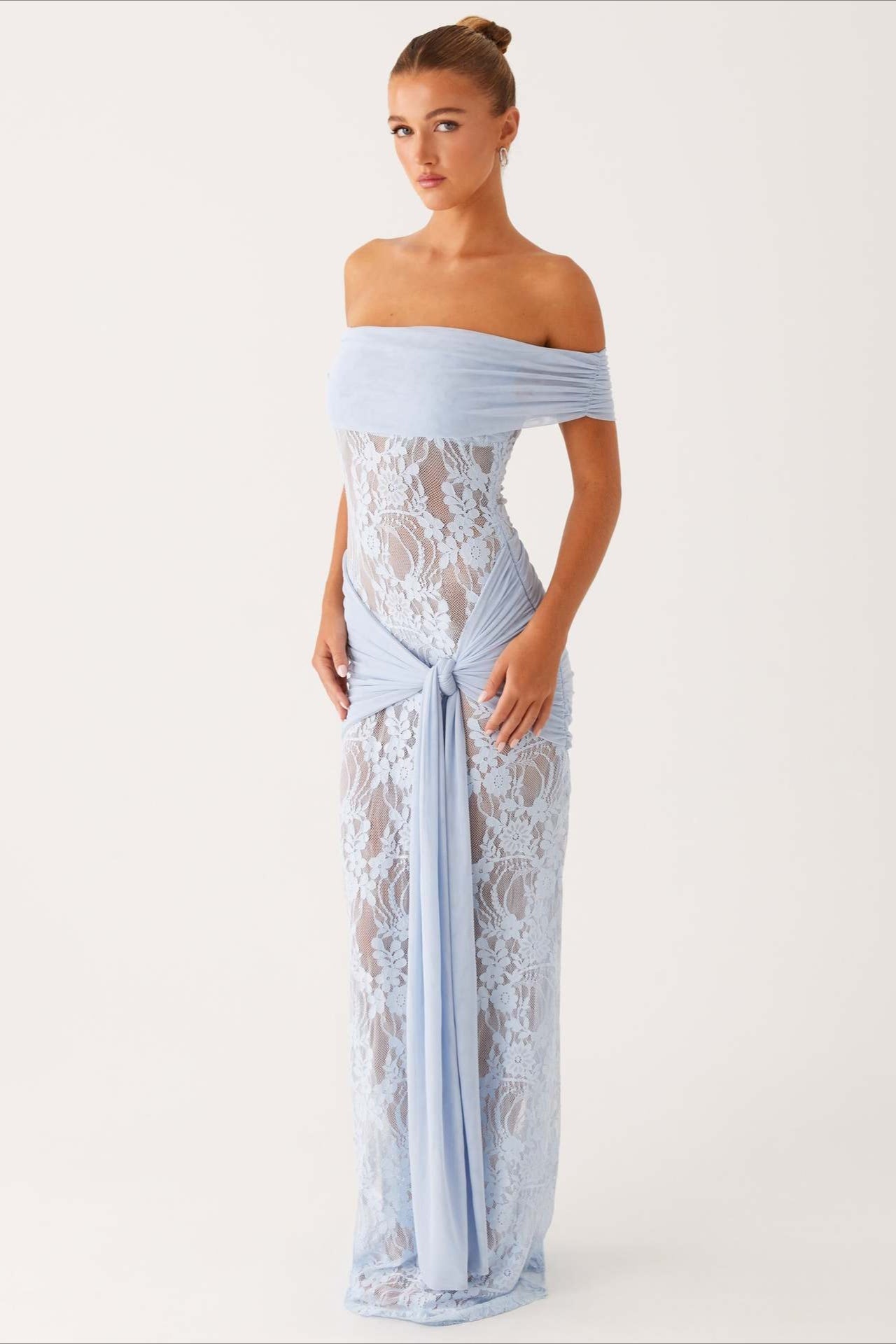 Sheer Lace Cutout Ribbon Bodycon Lace Dress