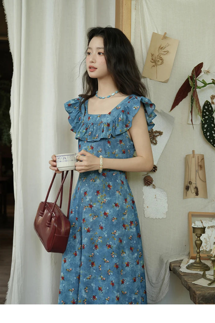 VNeck Ruffled Midi Floral Dress