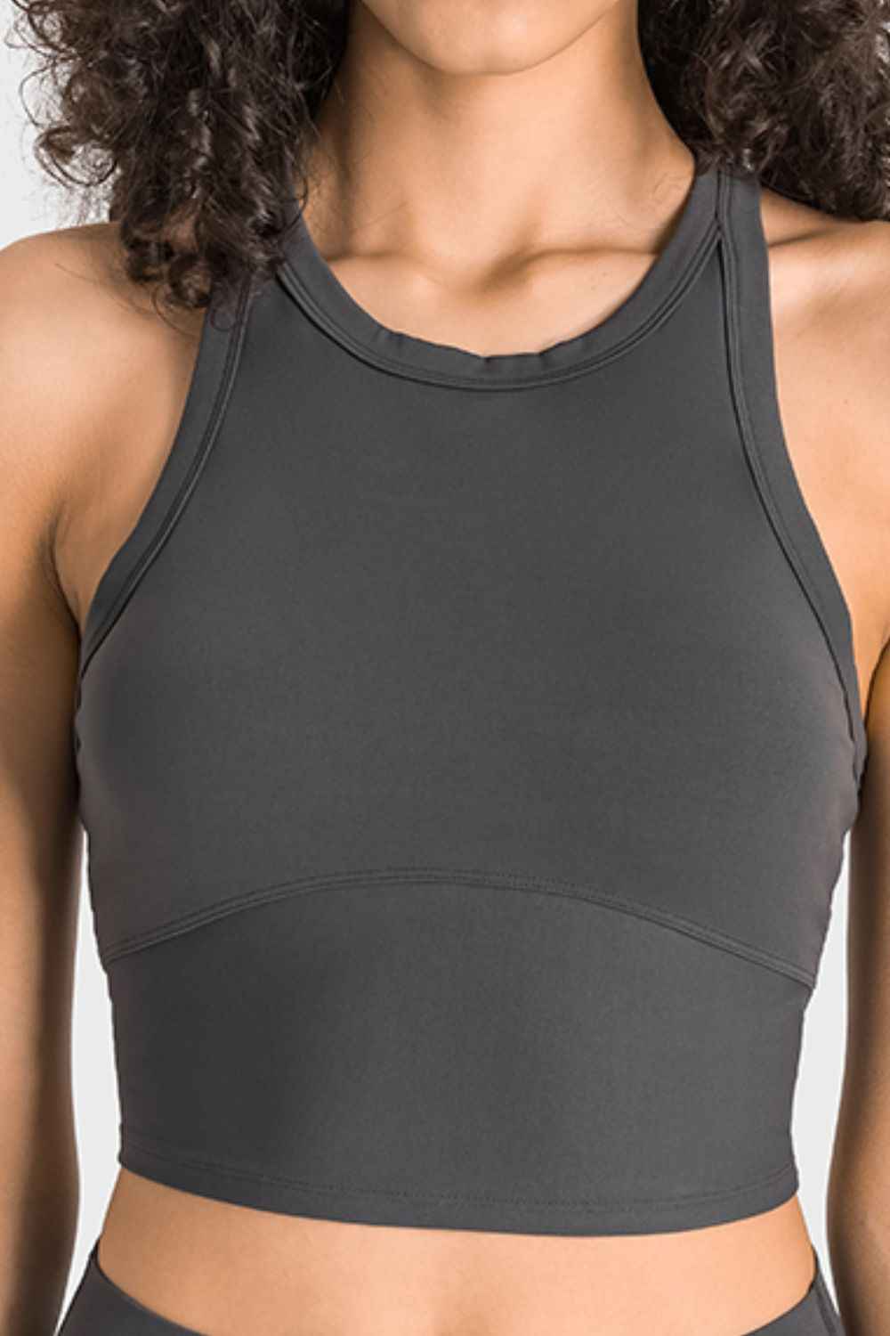 High Neck Seam Detail Cropped Sports Tank Top 19