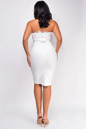Solid Backless Sleeveless Feather Strapless Bodycon Cocktail Dress 2