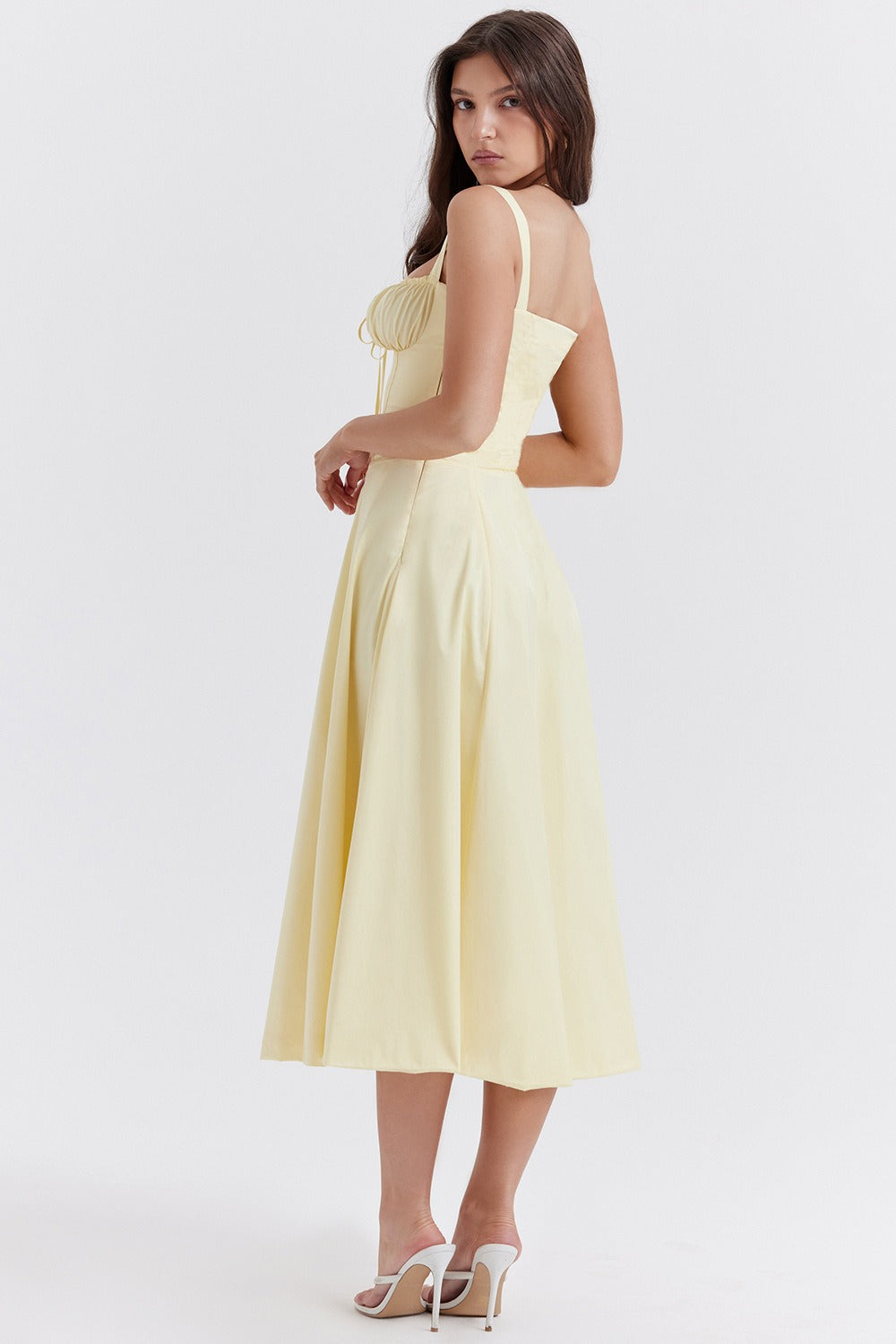 Spaghetti Strap Sweetheart High Split Bustier Midi Dress