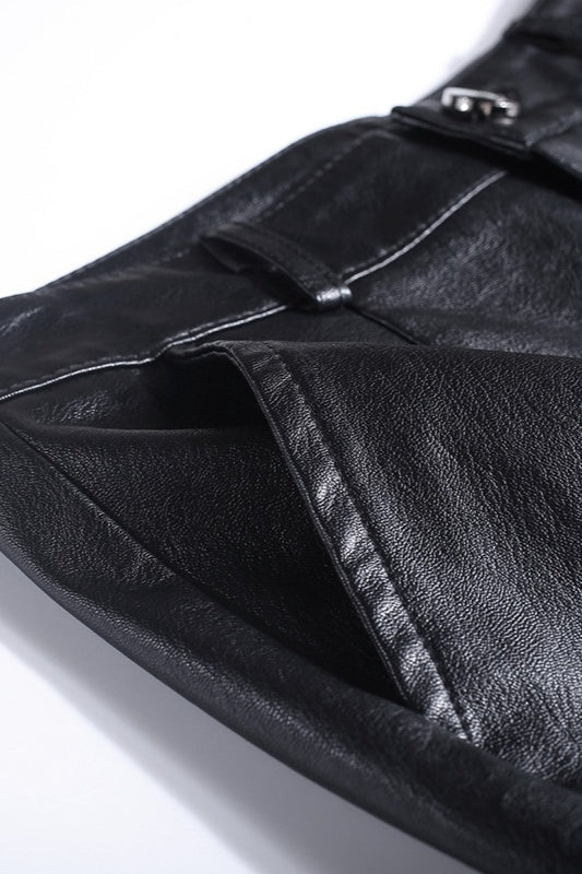 High Waist Faux Leather Cropped Wide Leg Culotte Pants 3