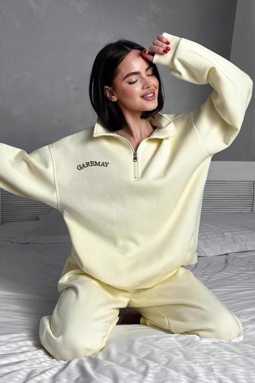 Letter Embroidered Half Zip Fleece Sweatshirt and Joggers Two Piece Set 6