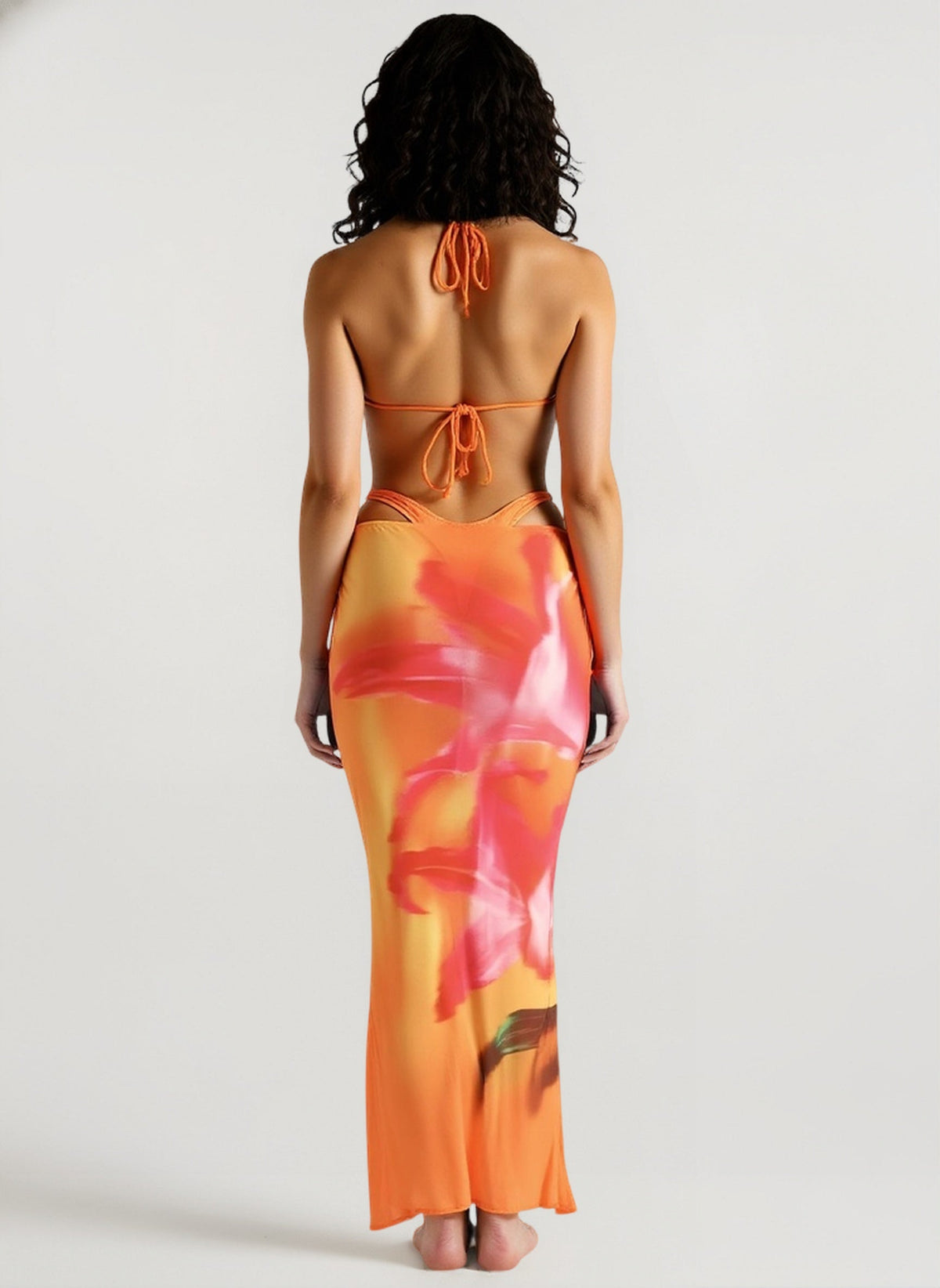 Floral Print Low Rise Side Tie Cut Out Bodycon Maxi Skirt 5