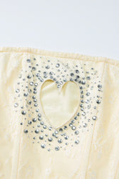 Strapless Rhinestone Cutout Heart Lace Bodycon Mini Dress