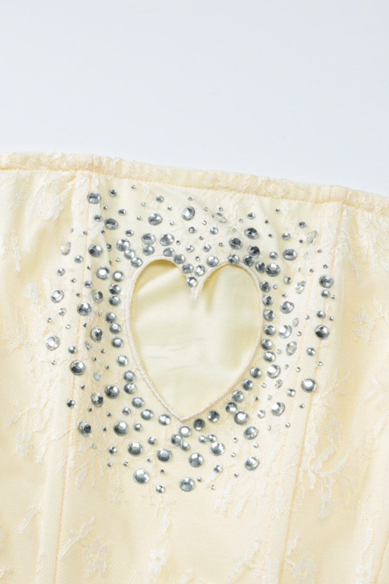 Strapless Rhinestone Heart Cut Out Corset Bodycon Mini Dress