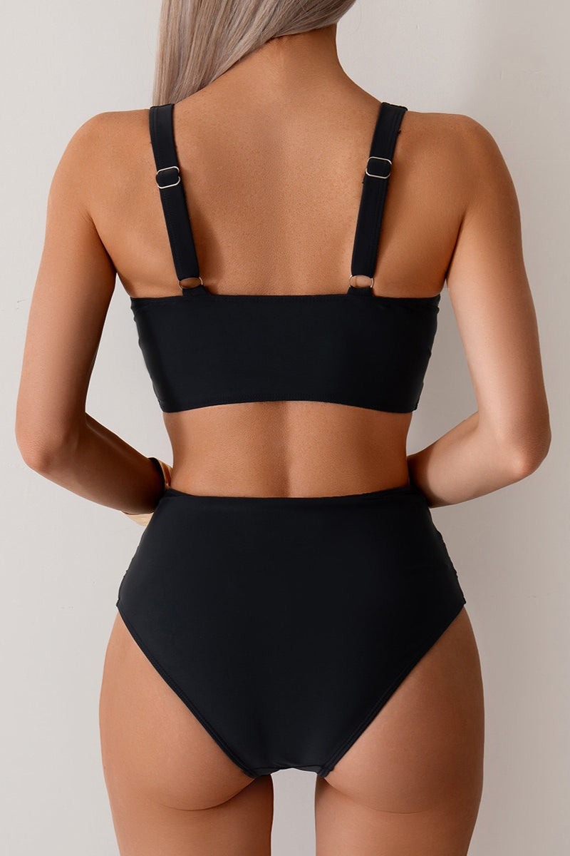 Twist Front V-Neck Ruched High Waist Bikini Set 2