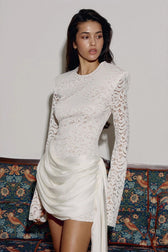 Long Sleeve High Waist Tie Backless Bodycon Lace Dress