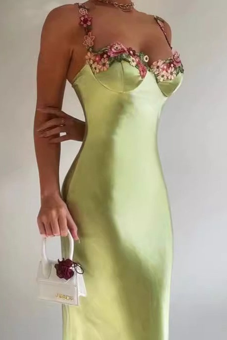 Bodycon Edition Backless Satin LaceTrim Cami Maxi Silk Dress