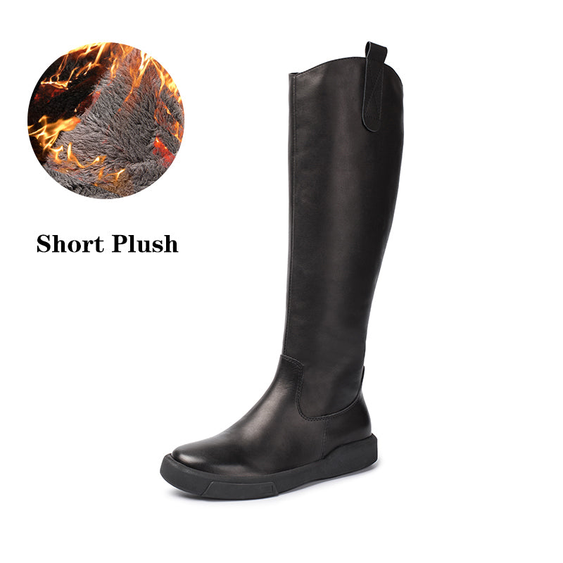 Handmade Soft��Leather Knee High Boots Side Zip Riding Boots in Black