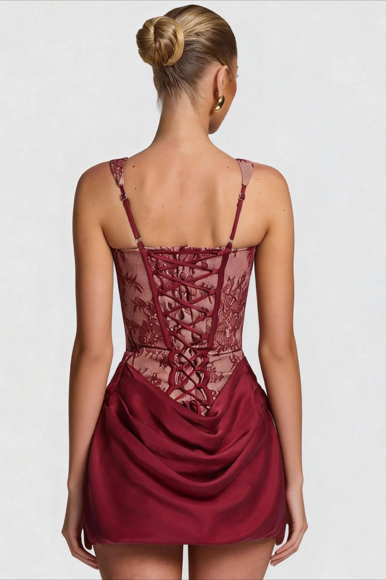 Lace Cami Drape Waist Tie Bodycon Mini Lace Dress
