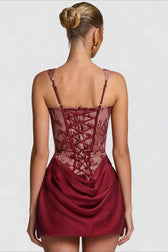 Lace Cami Drape Waist Tie Bodycon Mini Lace Dress