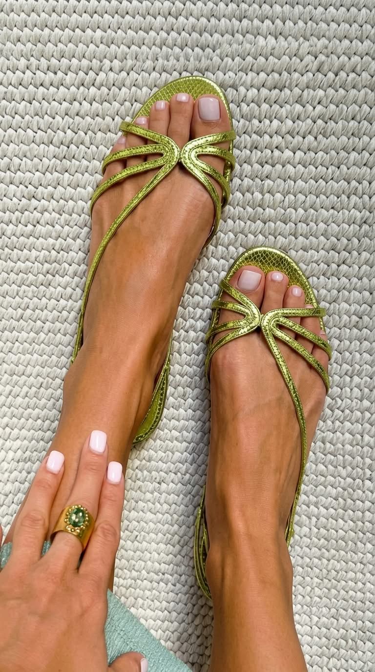 Snake Texture Bow Front Peep Toe Flat Sandals