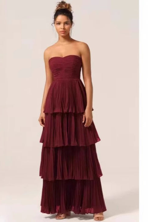 Ruched Bustier Tiered Hem Formal Dress 4