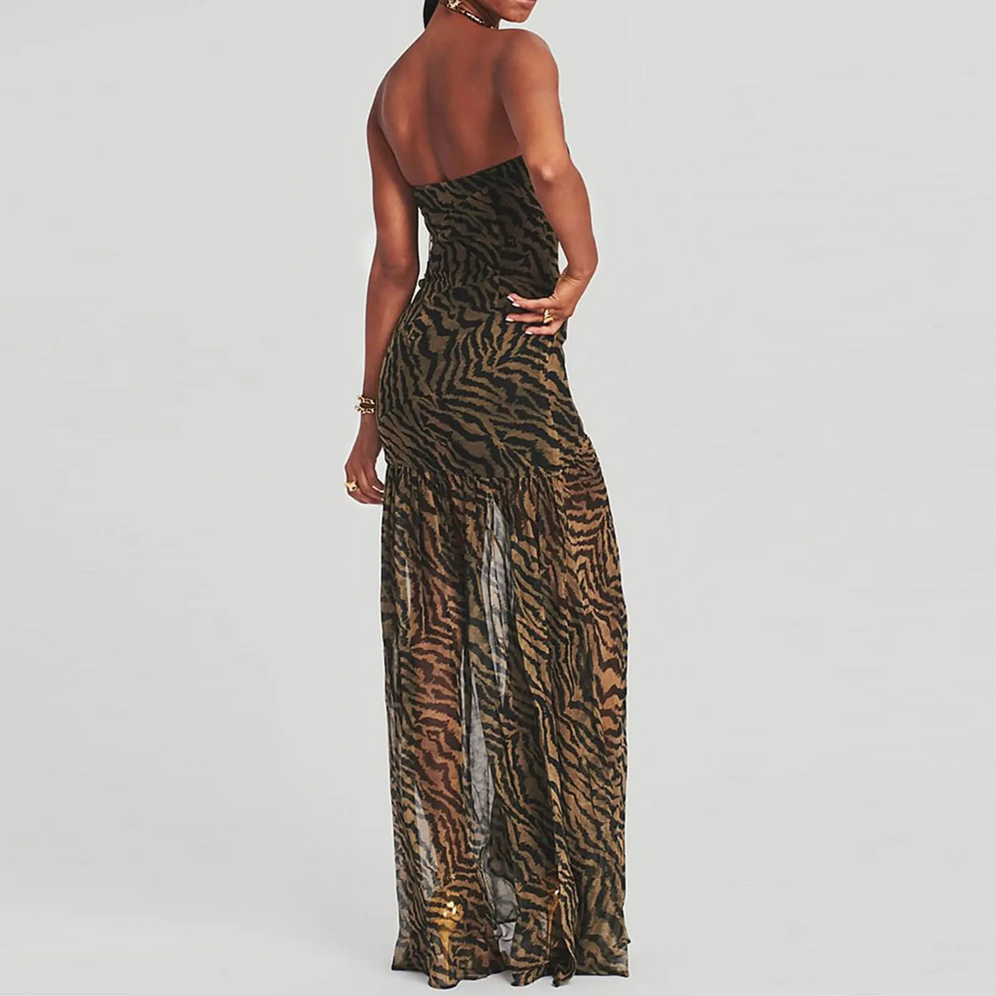 Strapless Mesh High Split Maxi Dress 9