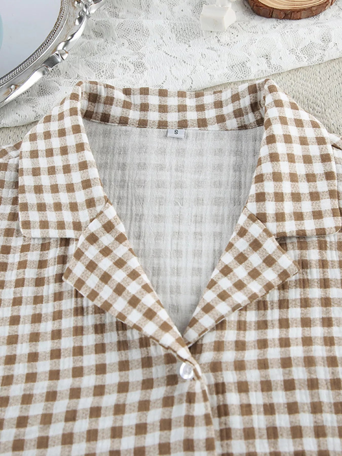 Gingham Ruffle-Trim Top and Pants Lounge Set