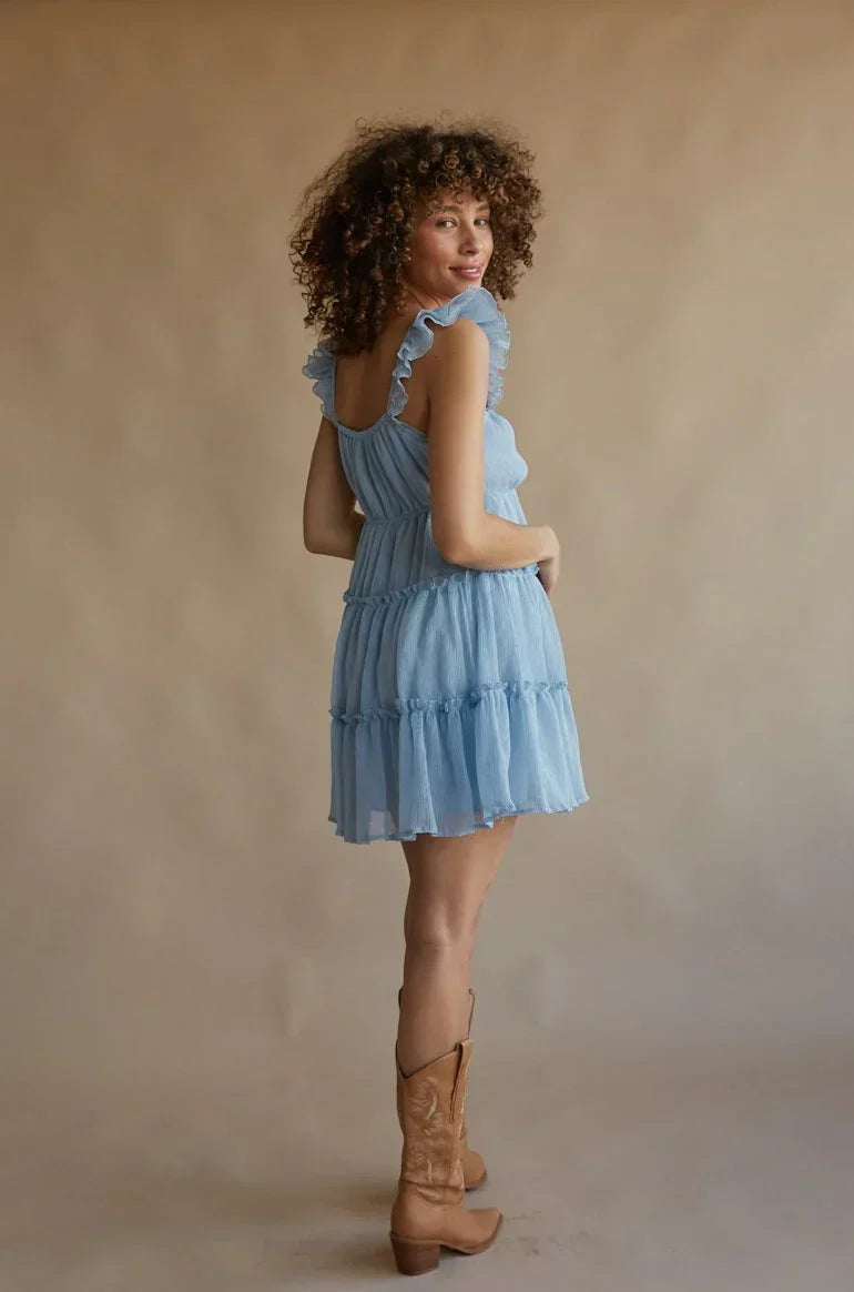 Chiffon Ruffle Strap Sweetheart Tiered Babydoll Mini Dress 4