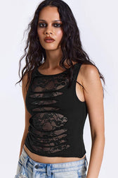 Sexy Lace Panel Sleeveless Fitted Crop Top