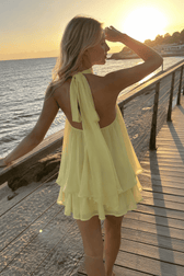 Sexy Backless Halter Tie Waist Slim Fit Ruffled Mini Dress