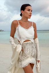 White Lace Trim Crop Cami Top
