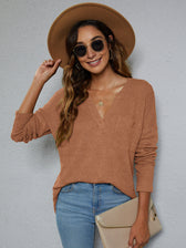 Dropped Shoulder High-Low Waffle-Knit Top Camel Changeable clothes long sleeve long sleeve shirts long sleeve top Ship From Overseas