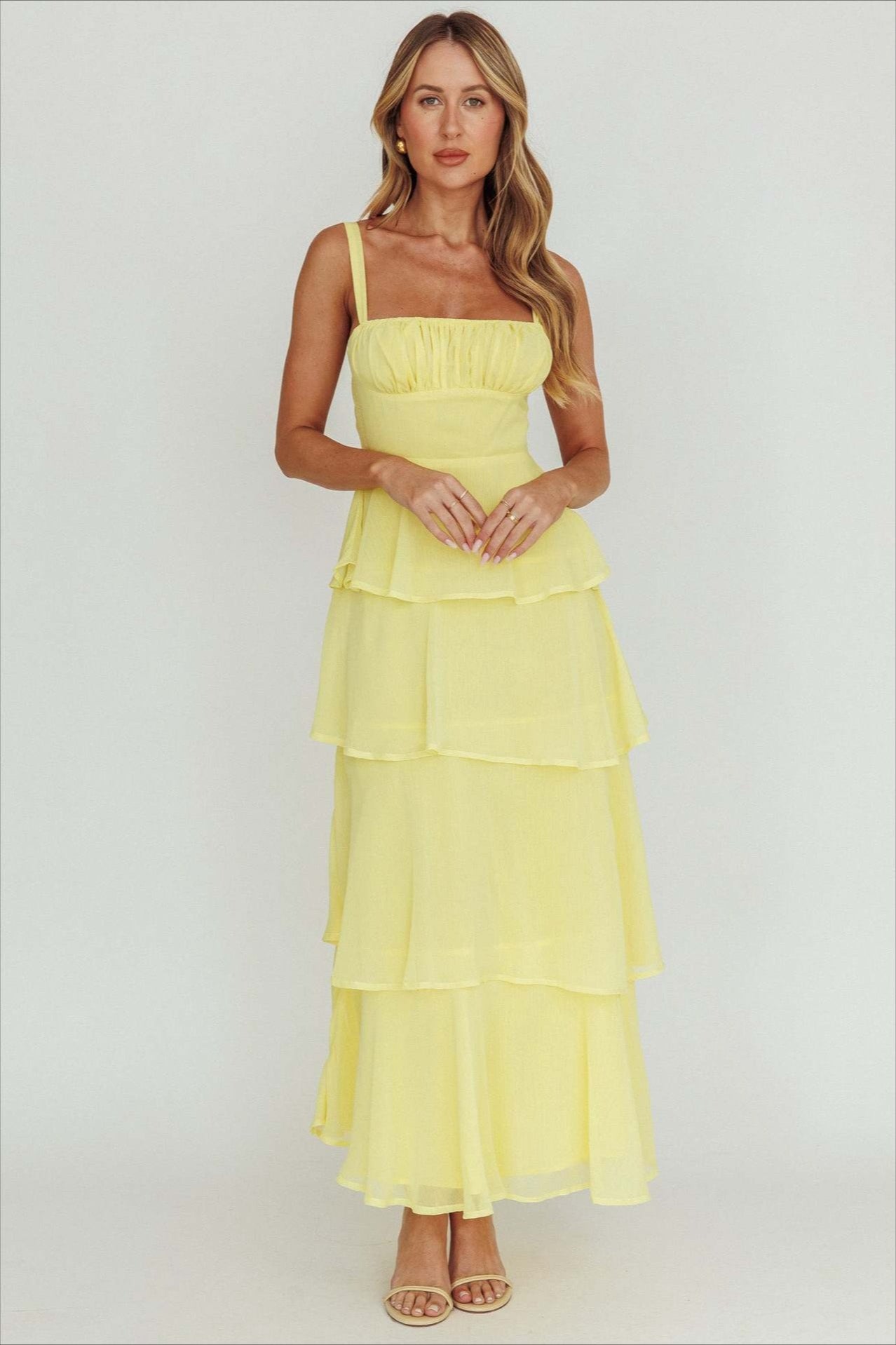 Spaghetti Strap Tiered Ruffle Backless Chiffon Maxi Dress